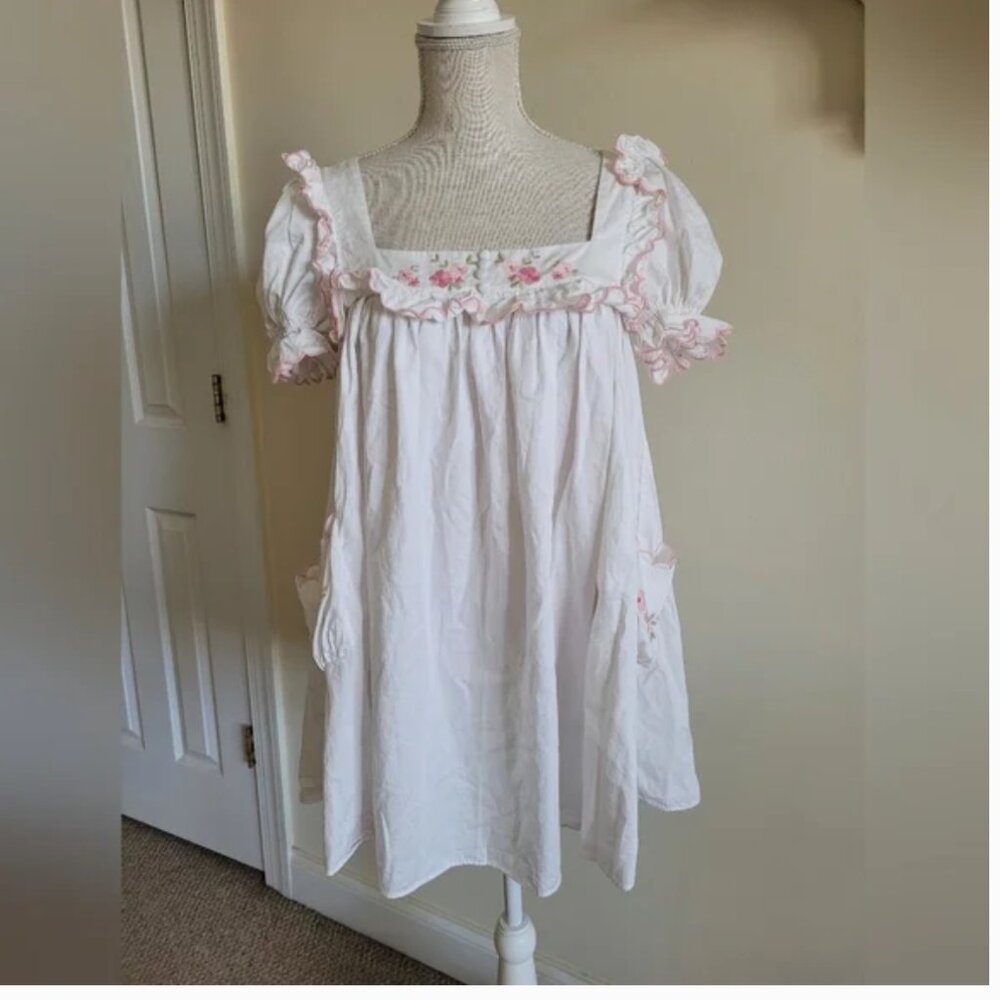 For Love and Lemons Tea Time Babydoll Cotton Mini white pink Dress size M - Picture 3 of 7